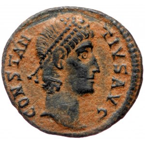 Constantius II (337-361), Antiochia, AE nummus (Bronze, 15,5 mm, 1,01 g). Obv: CONSTAN - TIVS AVG, pearl-diademed head o