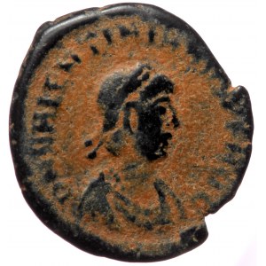 Valentinian II (383-392), Cyzicus, AE nummus (Bronze, 14,6 mm, 1,05 mm). Obv: D N VALENTINIANVS P F AVG, pearl-diademed