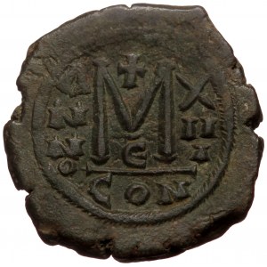 Maurice Tiberius (582-602) Æ follis (Bronze 13,27g 28mm) Dated RY 13=AD 594/595 Constantinople