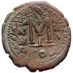 Heraclius (610-641), with Heraclius Constantine, AE follis (Bronze, 32,0 mm, 12,84 g), Constantinople, RY 3 = 612/1. Ove