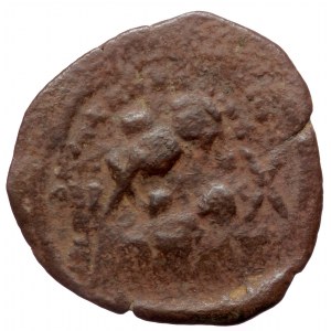 Heraclius and Heraclius Constantine (610-641) AE Follis (Bronze, 9,09g, 33mm) Constantinople. Overstruck on older Phoca