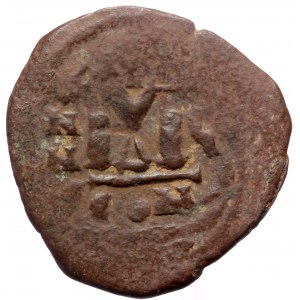 Heraclius and Heraclius Constantine (610-641) AE Follis (Bronze, 9,09g, 33mm) Constantinople. Overstruck on older Phoca