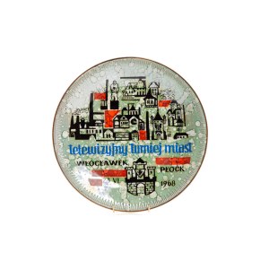 Patera dekoracjna Telewizyjny turniej miast - Włocławek - Płock 1968 - Porcelana Włocławek