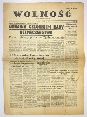 WOLNOŚĆ. Gazeta Armii Radzieckiej. R. 4, nr 258. 1947