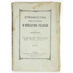 WASILEWSKI Leon - Stronnictwa polityczne w Królestwie Polskiem. Kraków [1904]. Wydawnictwo Spółki Nakładowej Książka. ...