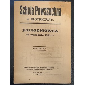 Jednodniówka 25 września 1921 r. Szkoła Powszechna w Piotrkowie