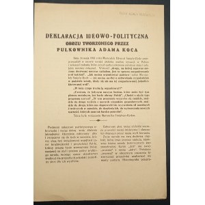 Deklaracja Ideowo-Polityczna obozu tworzonego przez Pułkownika Adama Koca