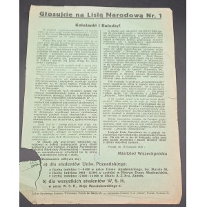 Ulotka wyborcza Listy Narodowej z dnia 25 listopada 1929 r.