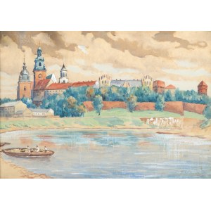J. NOWAK (XX w.), Zakole Wisły z widokiem na Wawel (1933)