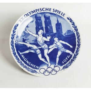 Fabryka Porcelany Seltmann Weiden, Bawaria, RFN, 1972 r., Talerz pamiątkowy dekoracyjny, Olimpiada w Monachium, 1972 r.