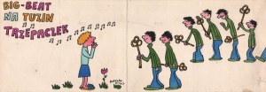 Bohdan Butenko (1931-2019) - [rysunek, 1978] Big-Beat na tuzin trzepaczek, Bohdan BUTENKO (1931-2019) - [rysunek, 1978] Big-beat na tuzin trzepaczek; 1978/akwarela, tusz na kartonie, pionowy ślad złożenia