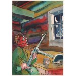 Antoni Chodorowski (1946-1999) - [rysunek, 1978] [ilustracja do opowiadania J. Przymanowskiego], Antoni CHODOROWSKI (1946-1999) - [rysunek, 1978] [żołnierz niemiecki z karabinem]; 197/tusz, akwarela na papierze, wymiary 22,5 x 15,5 cm.