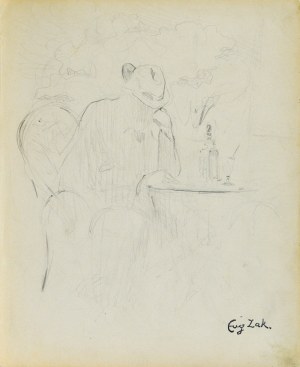 Eugeniusz ZAK (1887-1926), Mężczyzna siedzący przy stoliku kawiarnianym (Pont-Aven?)