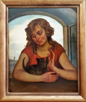 Janina BOBIŃSKA- PASZKOWSKA (1894- 1973), Dziewczyna z kotem