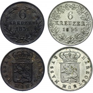German States Nassau 2 x 6 Kreuzer 1831 - 1855