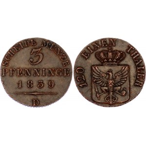 German States Prussia 3 Pfennig 1839 D