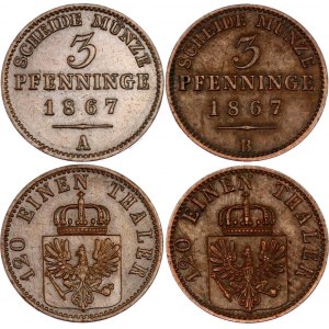 German States Prussia 2 x 3 Pfennig 1867 A & B