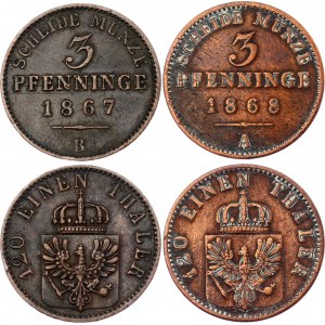 German States Prussia 2 x 3 Pfenninge 1867 - 1868