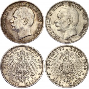 Germany - Empire Baden 2 x 3 Mark 1908 - 1910 G