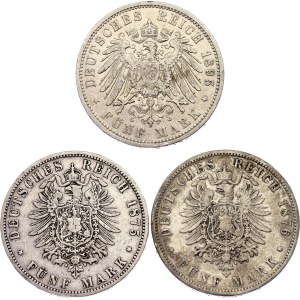 Germany - Empire Prussia 3 x 5 Mark 1875 - 1895 A & B