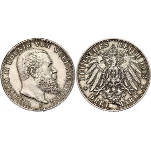 Germany - Empire Wurttemberg 3 Mark 1913 F