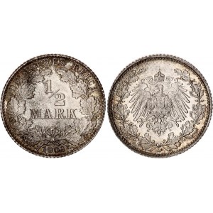 Germany - Empire 1/2 Mark 1908 D