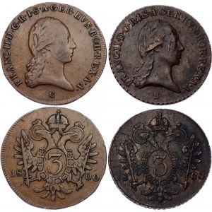 Austria 2 x 3 Kreuzer 1800 B & C