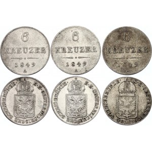 Austria 3 x 6 Kreuzer 1849 A & C