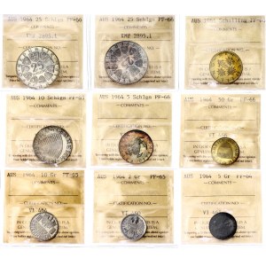Austria Lot of 9 Coins 1964 ICCS PF 64 - 66