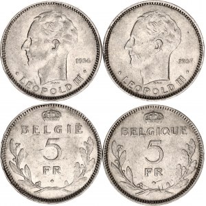Belgium 5 Francs 2 Pcs 1936 - 1937