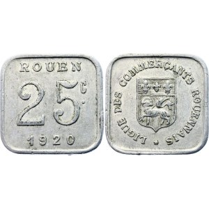 France Commune of Rouen 25 Centimes 1920 Token