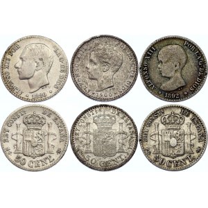 Spain 3 x 50 Centimos 1880 - 1900