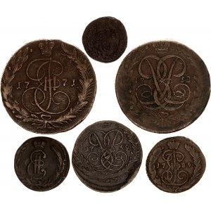 Russia Lot of 6 Coins 1758 - 1795