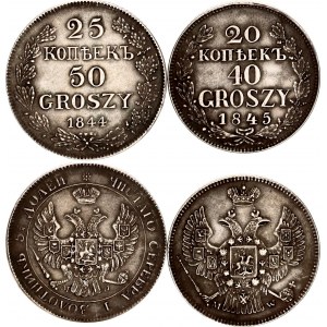 Russia - Poland 25 Kopeks / 50 Groszy & 20 Kopeks / 40 Groszy 1844 - 1845 MW R1 & R