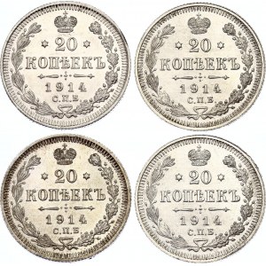 Russia 4 x 20 Kopeks 1914 СПБ ВС