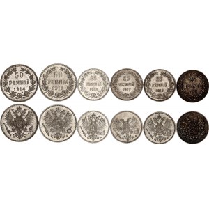 Russia - Finland Lot of 6 Coins 1901 - 1917