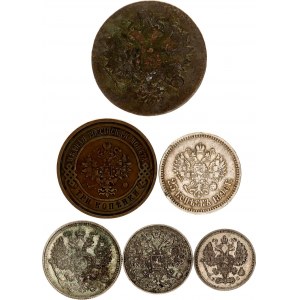 Russia Lot of 6 Coins 1860 - 1914