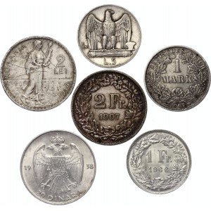 Europe Lot of 6 Silver Coins 1907 - 1966