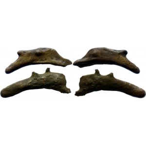 Ancient Greece 2 x Olbia Primitive Dolphin Shaped Money 600 - 400 BC