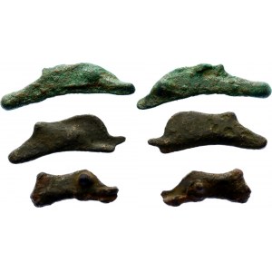 Ancient Greece 3 x Olbia Primitive Dolphin Shaped Money 600 - 400 BC