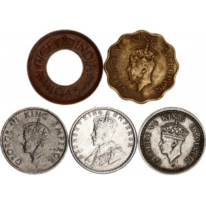 India Lot of 5 Coins 1919 - 1945