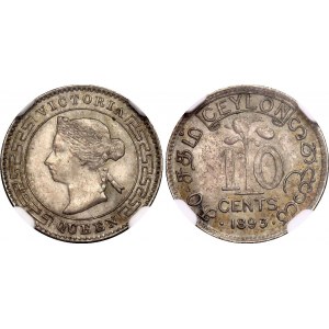 Ceylon 10 Cents 1893 NGC MS 63