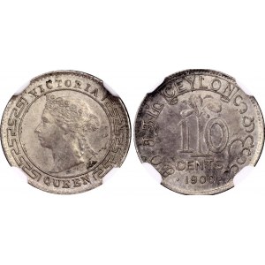 Ceylon 10 Cents 1900 NGC MS 61