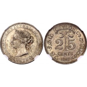 Ceylon 25 Cents 1893 NGC MS 64