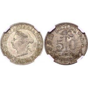 Ceylon 50 Cents 1892 NGC MS 62
