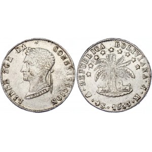 Bolivia 4 Soles 1853 PTS MF Overdate