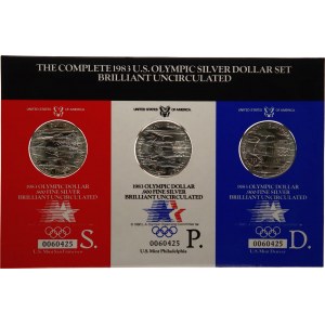 United States 3 x 1 Dollar 1983 Commemorative Coin Set of All Mints in Original Folder