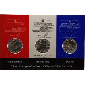 United States 3 x 1 Dollar 1983 Commemorative Coin Set of All Mints in Original Folder
