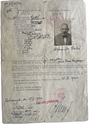 PASZPORT ALEKSANDRA ŁADOSIA 15.09.1939 r.
