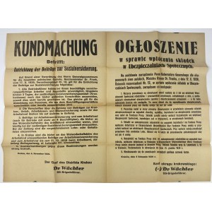 Ogłoszenie Gubernatora Generalnego dla okupowanych ziem polskich Ministra Rzeszy Dr. Franka w sprawie wpłacania składek w Ubezpieczalniach Społecznych z dnia 4. XI. 1939